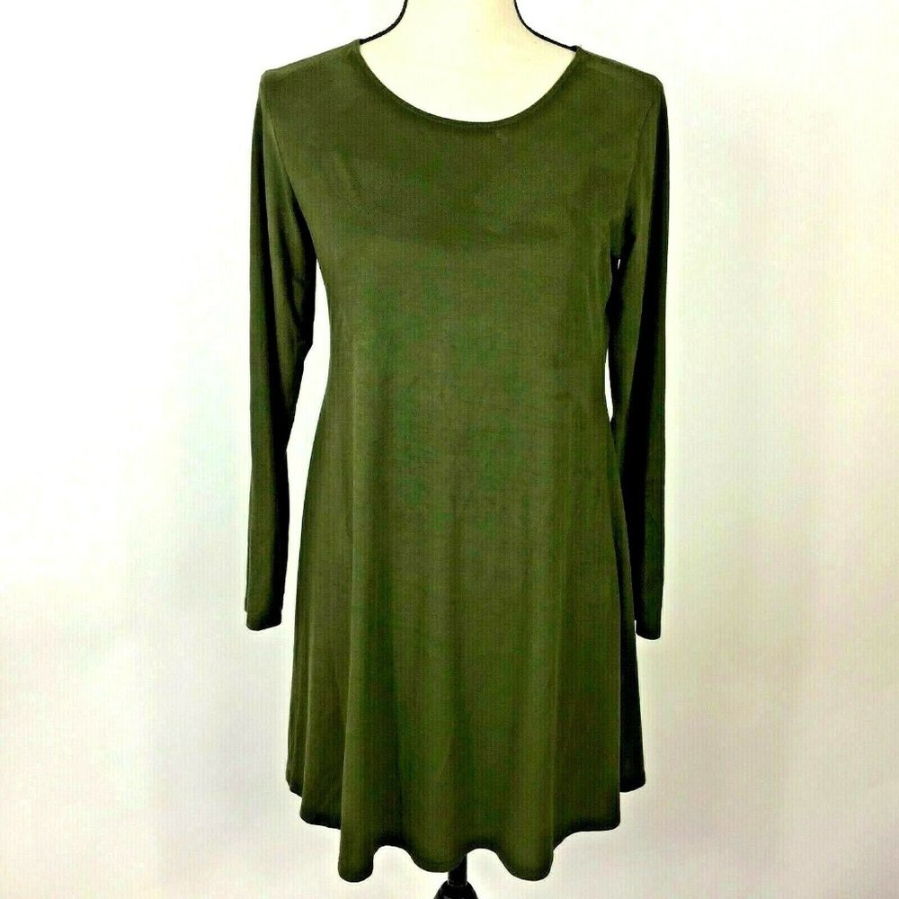 Lily Rain Dress A-line Suede Fabric Olive Color Long Sleeve Sz M
